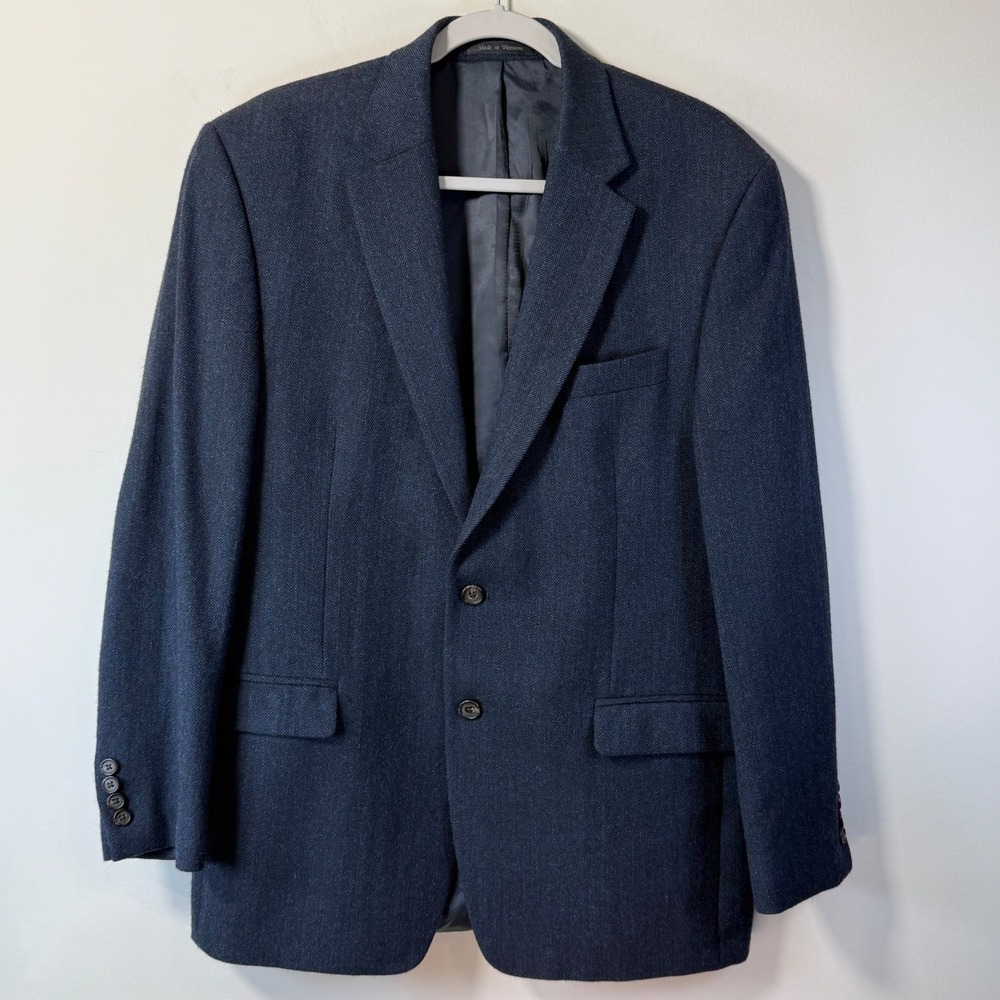 Lauren Ralph Lauren Blazer Men's 42R Navy Blue %100 Wool Herringbone Sport Coat
